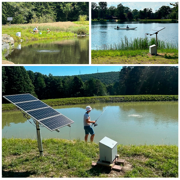 Image of people fishing in their ponds and showing the Air-Ator working